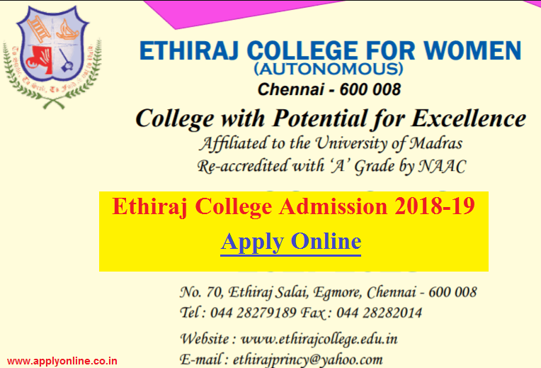 Ethiraj College Admission 2019 Exam Form 20202021